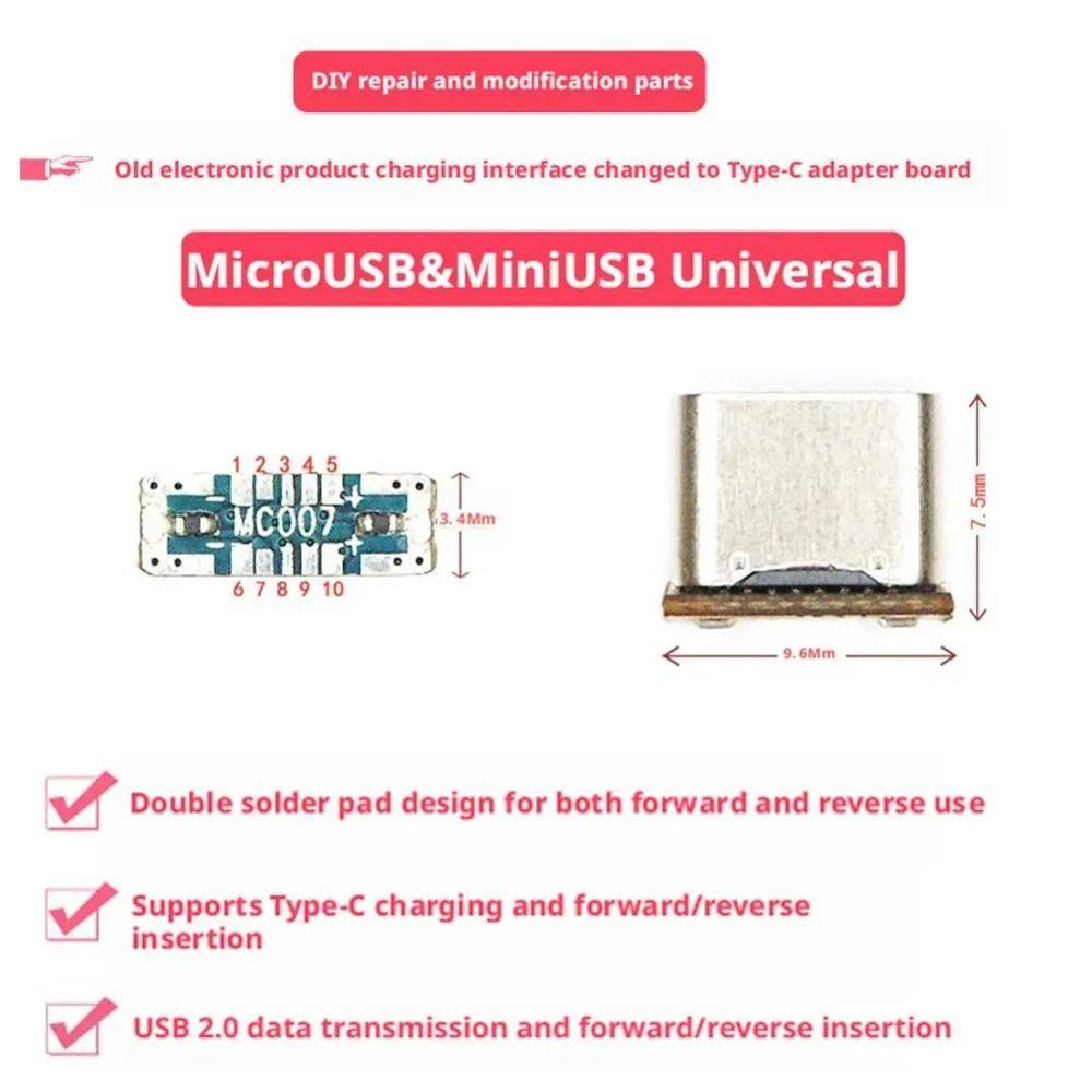 DIY Modification Mini USB to Type-C Connector Charging Port Adapter Board Electronics