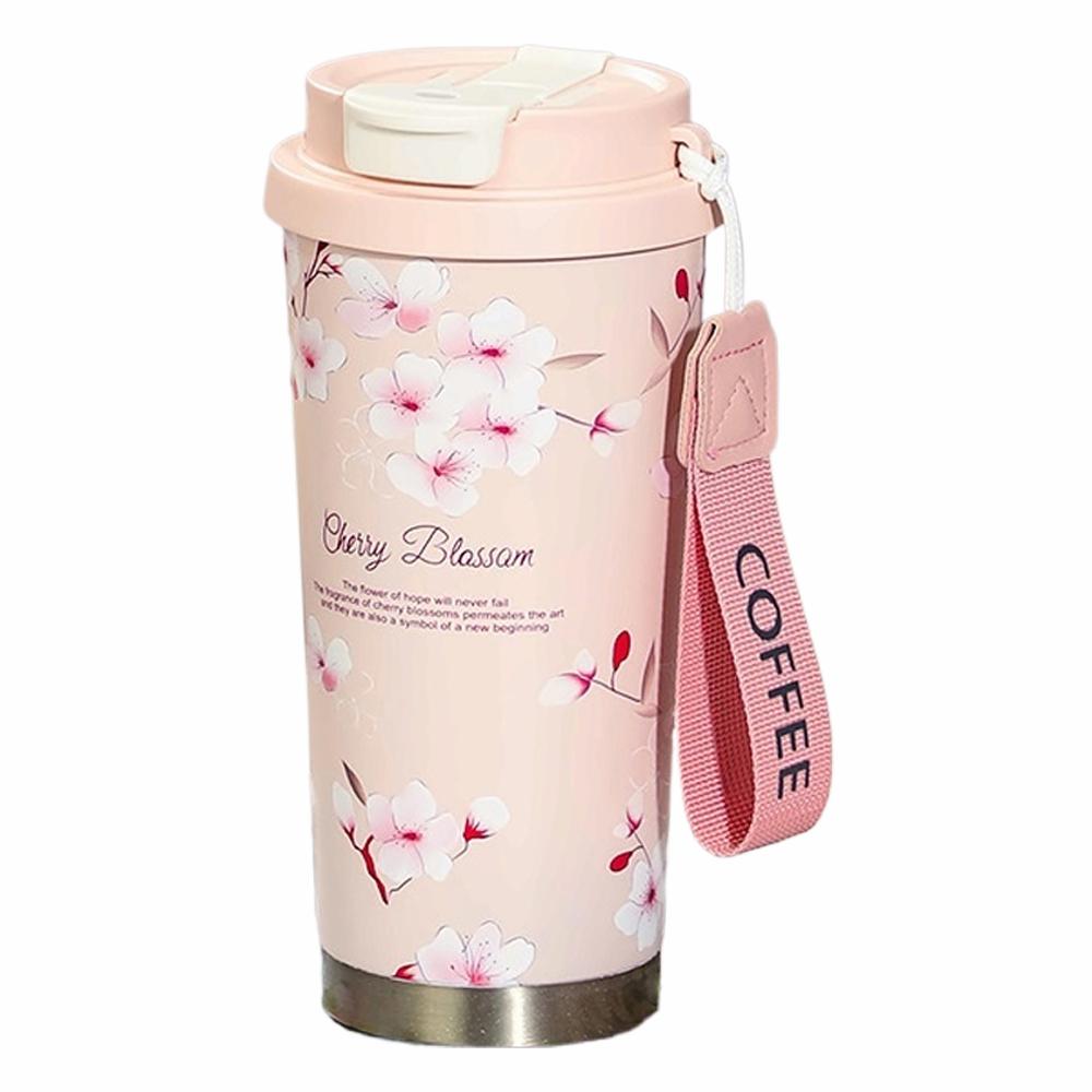 Floral Boho Coffee Tumbler 500ml, Summer Sunflower Flower Thermos Coffee Cup Travel Mug With Leakproof Lid Double Wall Vacuum