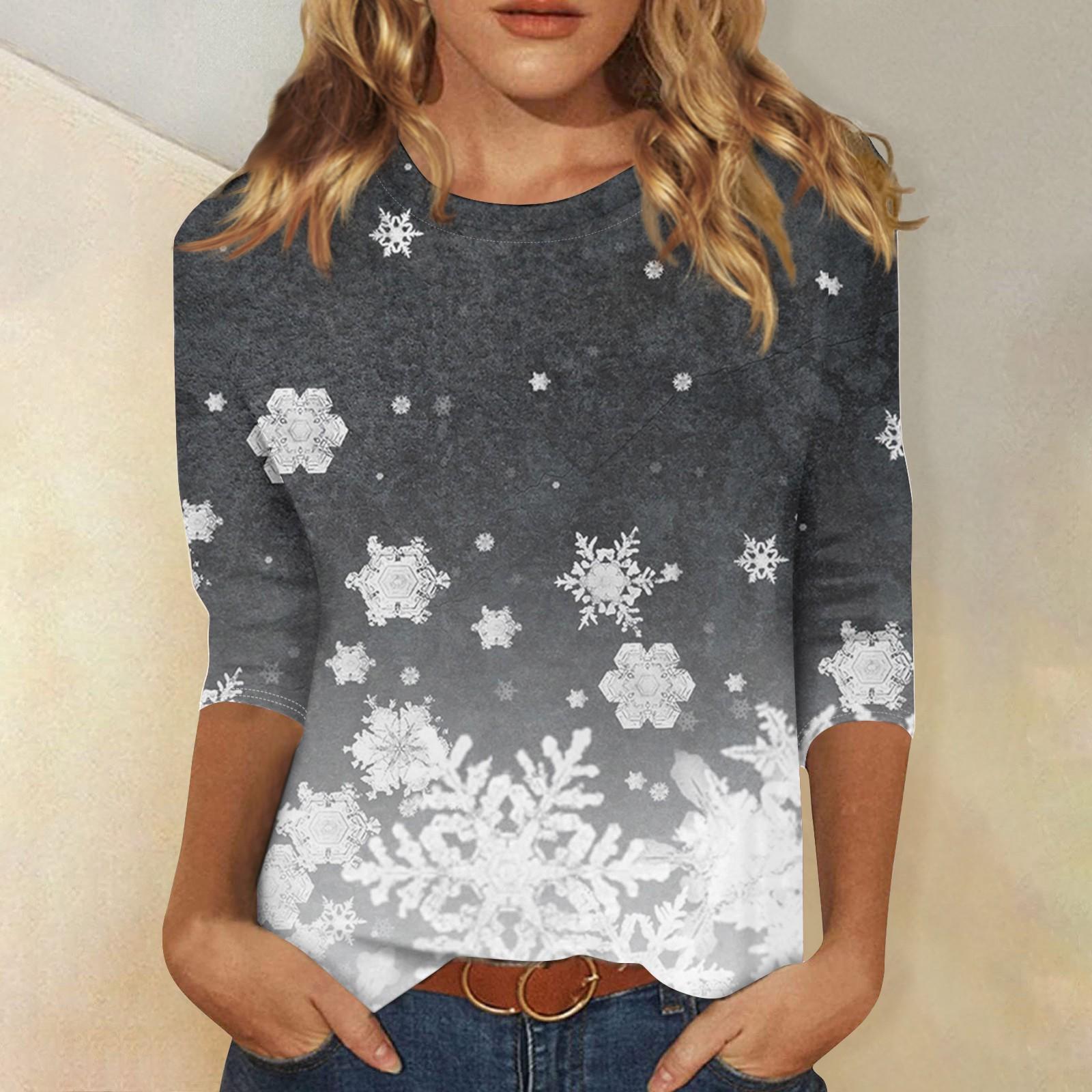 

Женская модная повседневная футболка с круглым вырезом и рождественским принтом, семь рукавов XL