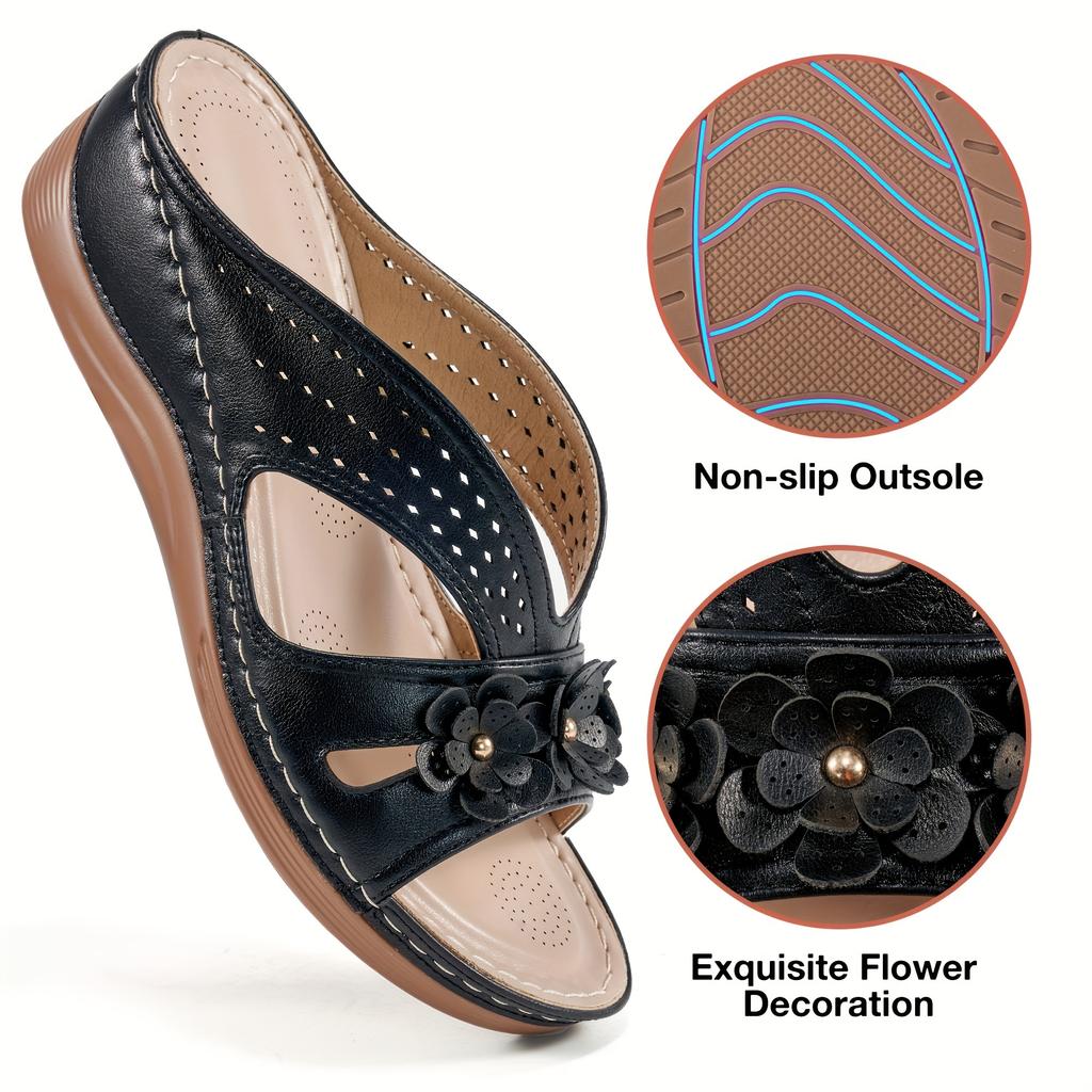 Women's Flowers Decor Slide Sandals, Casual Open Toe Arch Support Shoes, Comfortable Summer Outside Slides