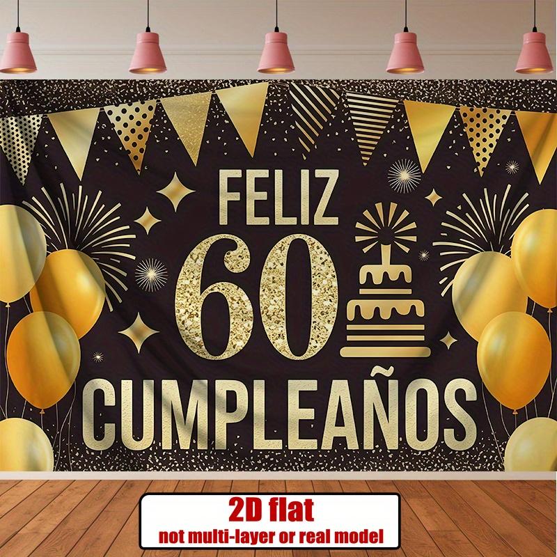 2D plane 1 Spanish 60th birthday banner - polyester, number 60 Dia 60 - Spanish birthday party background decoration