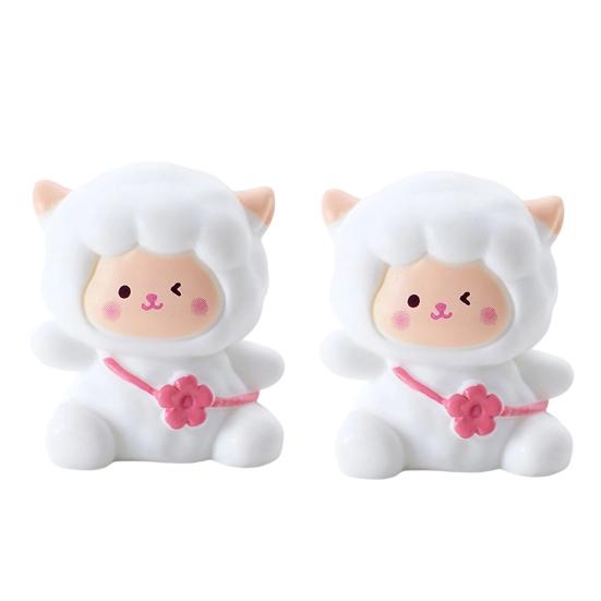 2Pcs Mini Resin White Miniature Sheep Figurines Tiny Resin Sheeps Figures Small Animals Lamb Figurine for Desk, Car Accessories