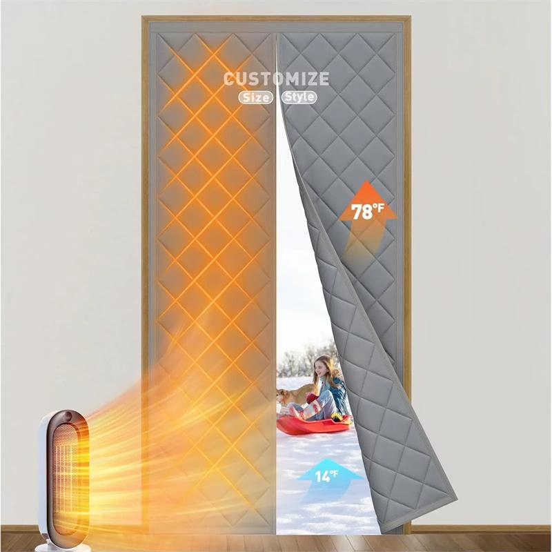 Magnetic Thermal Insulated Door Curtain Energy-Saving Privacy-Protecting Windproof Waterproof Cotton Curtain for Heater Room