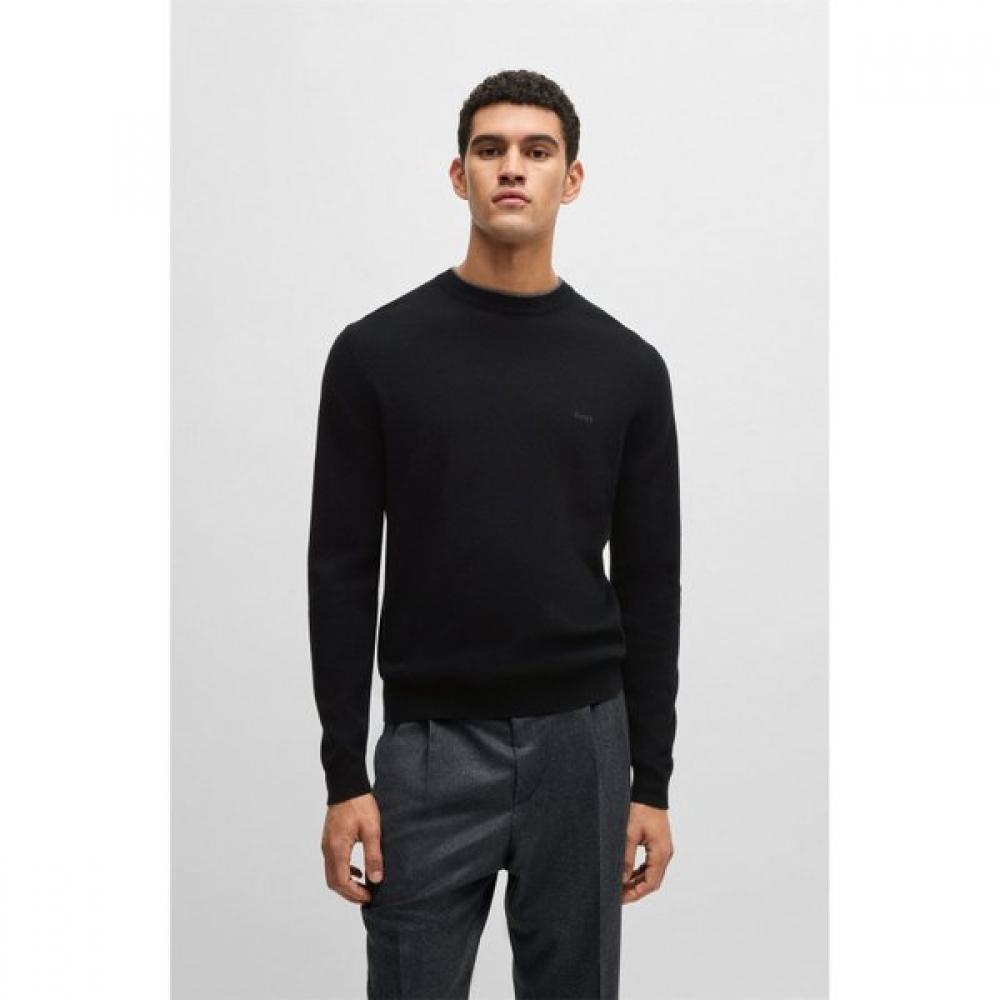 Boss Regular Fit Virgin Wool Logo Knit Sweater Black  50526844001 L