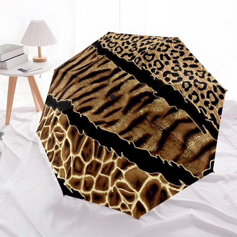 1 Stück Leopard Tiger Automatischer Öffnungs-/Schließschirm, 8-Rippen stabile Struktur, Automatisches Falten/Öffnen, Tragbarer Reiseschirm für Damen, 271
