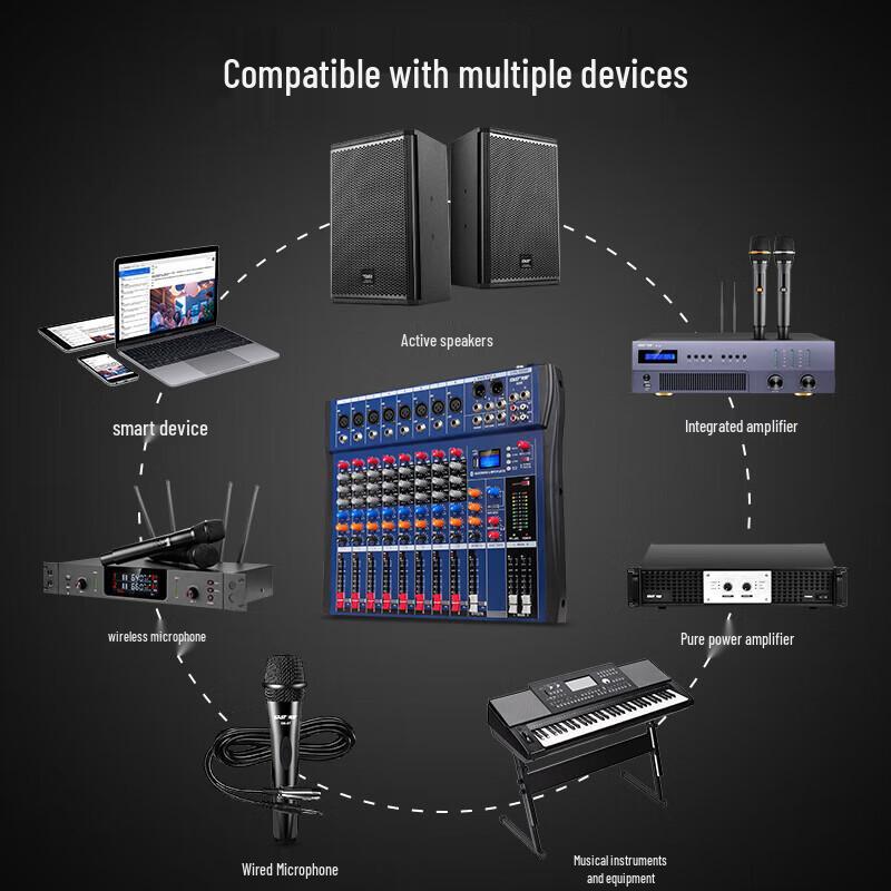 SAST K88 Professional 8-Channel Audio Mixer with Bluetooth & Reverb CN plug (adapter included)