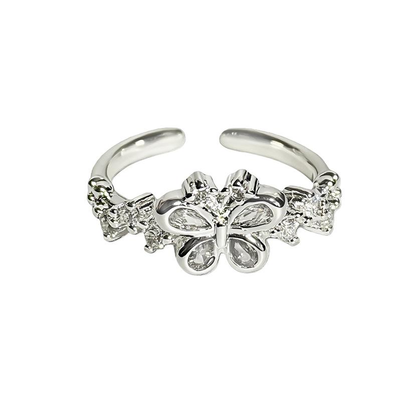 Commuter Sweet Girl Fairy Light Luxury Butterfly Full Diamond Zir*****Pen Ring Niche Premium Sense Stacked Ring Girl