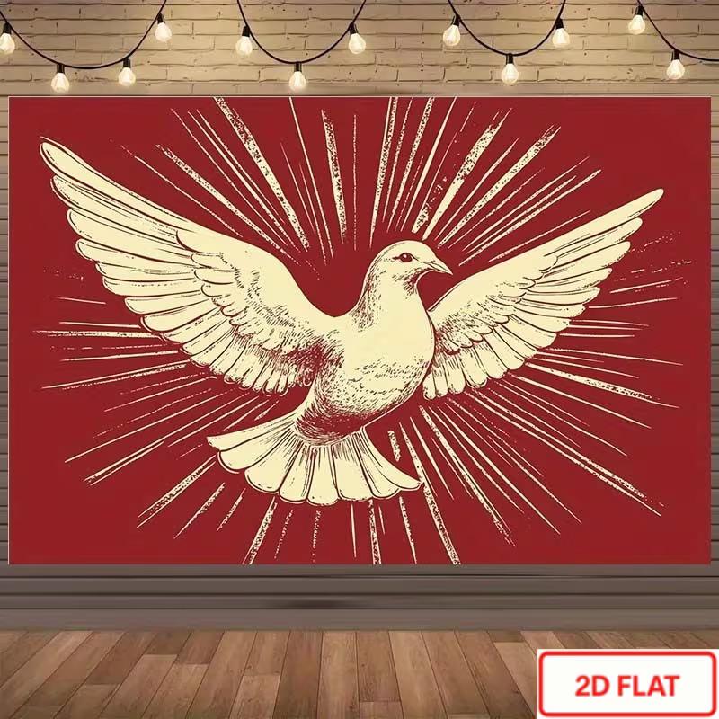 

2D Holy Communion Backdrop, Red Holy Spirit Dove Confirmation Baptism Religious Photography Background Decor 47.2x31.5inch/120*80cm