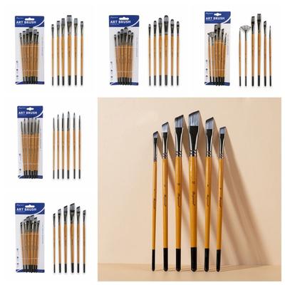 Synthetic Nylon Hair Painting Brushes Kits Wooden Handle Round Head Acrylic Oil Brushes Stationery Spike Head Drawing Tool