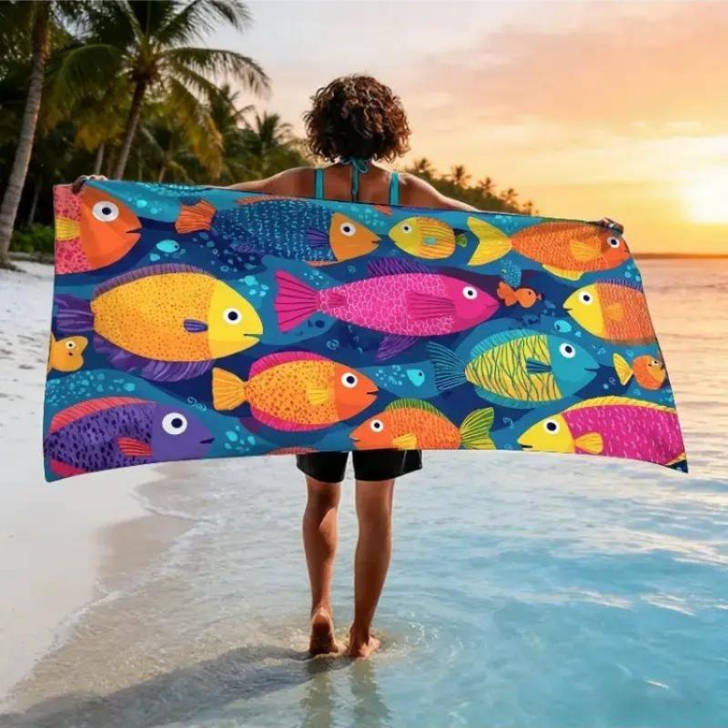 A Bionic Fish Ocean-Themed Beach Towel, Perfect for Ocean Festivals.Coral Reef Seabed,Coral Reef Aquarium,Collective Unconscious W30*H60(CM)
