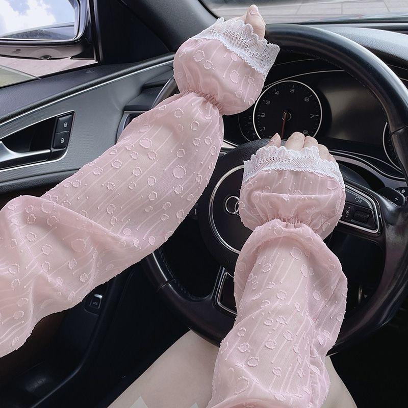 Sweet Lace Bubble Sunscreen Arm Sleeves, Cool, Breathable and Sweat-Absorbent, Unisex Half-Finger Sleeves, Ideal for Cycling, Driving and Outdoor Use