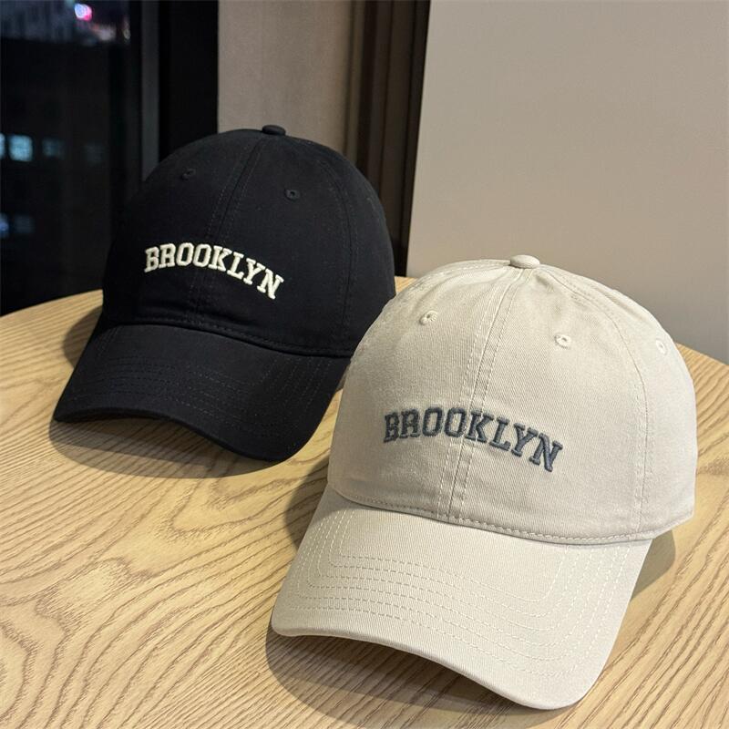 Four Seasons Cotton Wide Brim Letter Embroidery Cap Female Face Small Out of the Street Shade Baseball Cap Couple ins Versatile