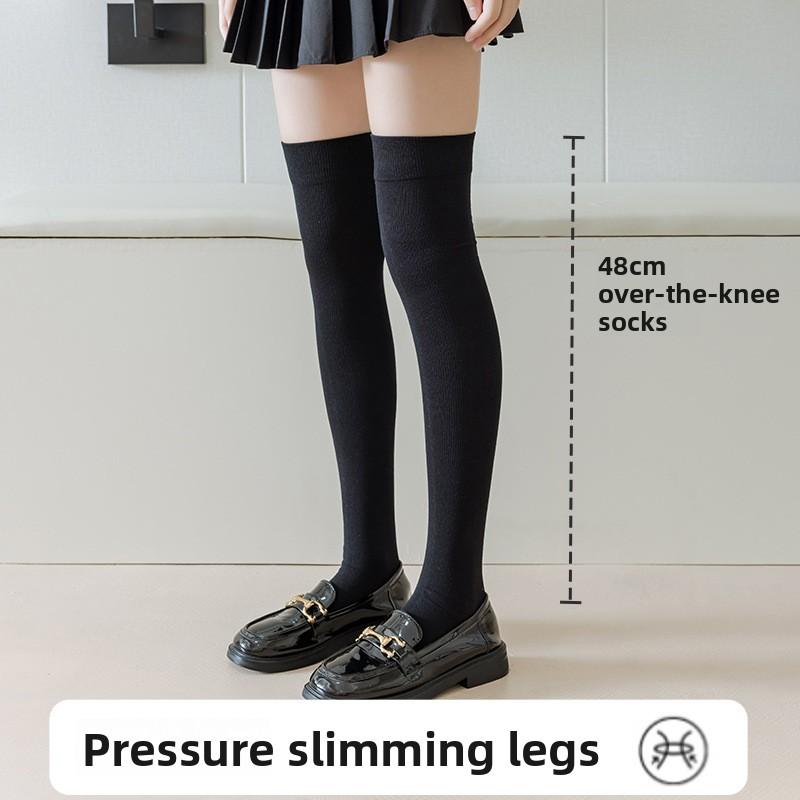 Pressure Long Leggings for Women - Strong Leg Slimming and Over-Knee Compression Stockings - Winter Autumn Women's Black Cotton Stockings
