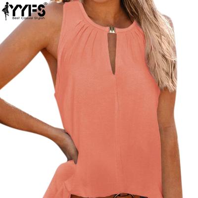 Women's Fashion Casual Summer Spring Solid Color Print Sleeveless O-Neck Blouses & Shirts