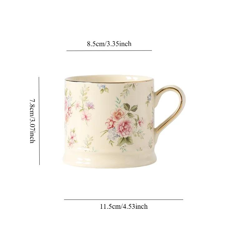 European Light Luxury Floral Mug High Value Retro Home Coffee Cup  Style Gold Afternoon Tea Ceramic Cups