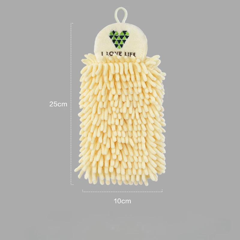 Hangable Fast Drying Kitchen Towel Absorbent Chenille Hand Towel with Fun Cartoon Embroidery Design