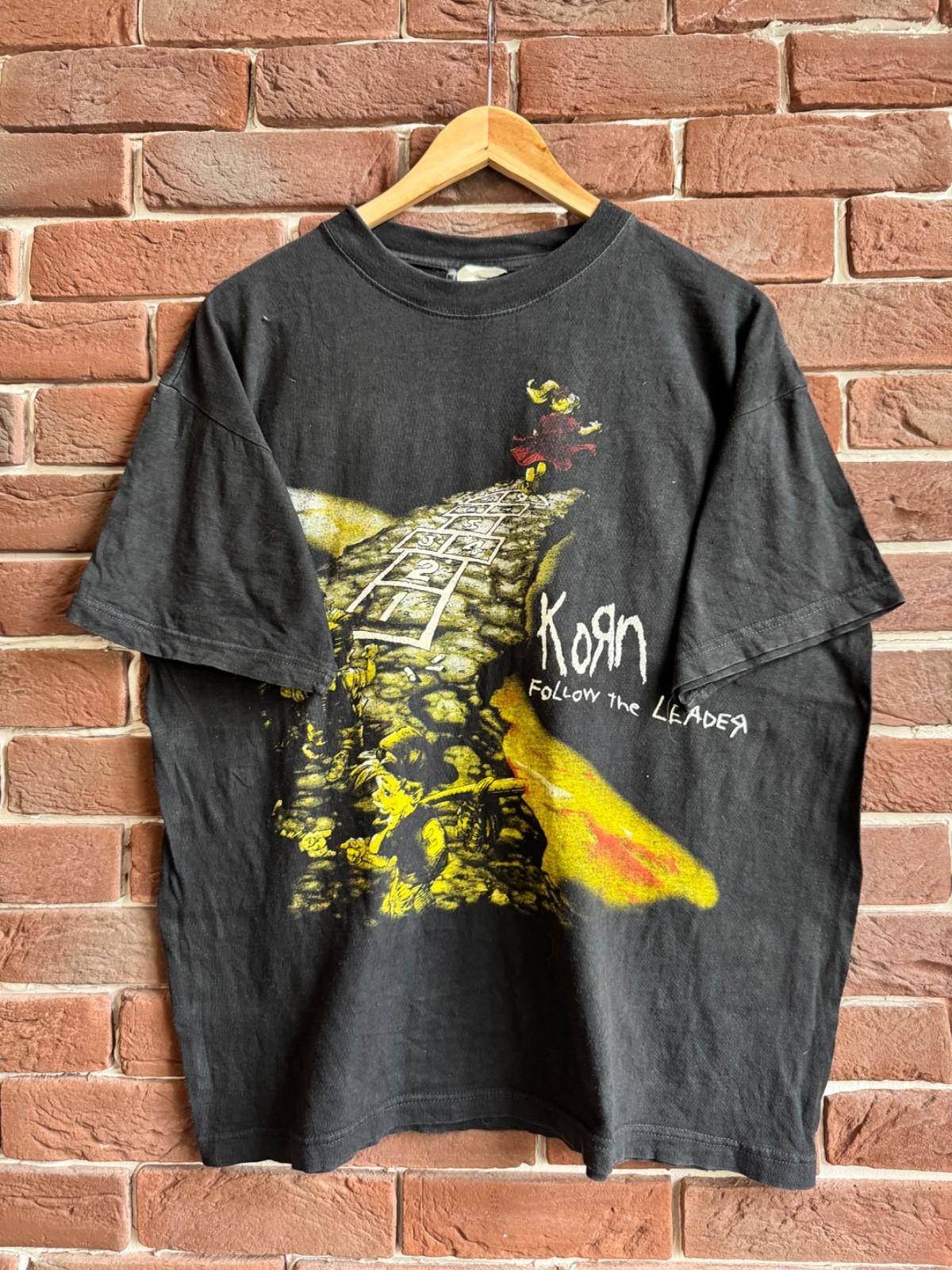 Vintage 90s KORN Follow The Leader Nu Metal Band Tee L Black Unisex T-Shirt S