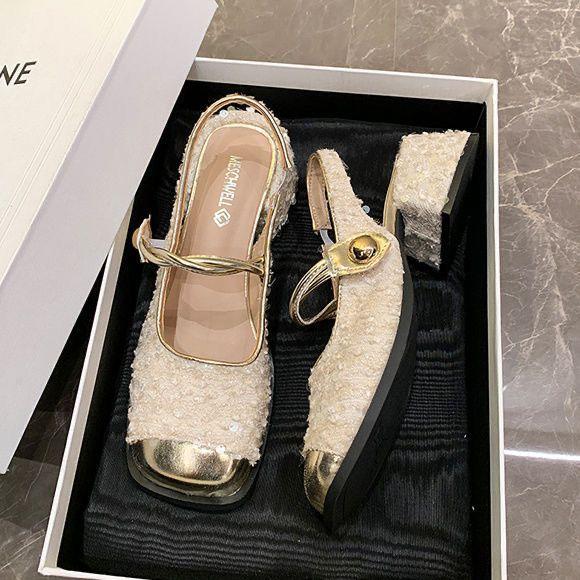Japanese gentle celebrity style commuter bag head half slippers sweet daughter fan thick heel evening shoes Mary Jane single shoes