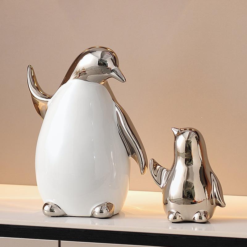 Creative Animal Cartoon Ceramic Figurines Golden Penguin Decoration Little Penguin Sculpture Ceramic Craft Home Decor Accessorie