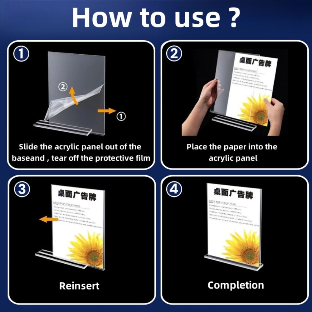 A4/A5/A6 Menu Stand Holder Double Side Clear Ad Frame High Quality Photo Holder  Hotel