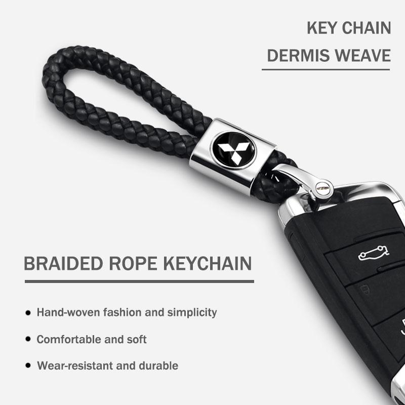 Center Hub Cap Hand-Woven Leather Car Key Ring Rope Key Chain Waist Keychains for Mitsubishi Outlander Pajero L200 Ralliart