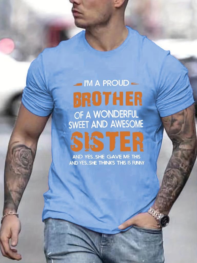 Men's "BROTHER SISTER" T-shirt, Round Neck Tee Casual Clothing, Spring And Summer