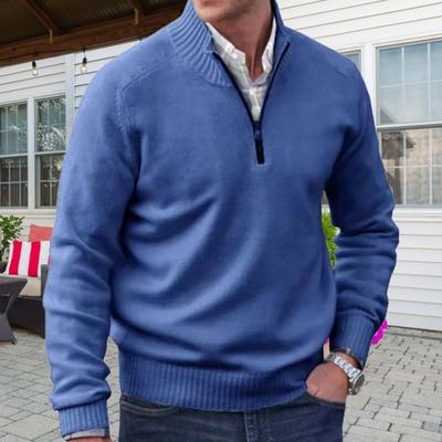 Men Sweater Coat Half Zipper Knit Elastic Long Sleeves Stand Collar Outerwear Pure Color English Style Daily Wear School Mid Length Sweater