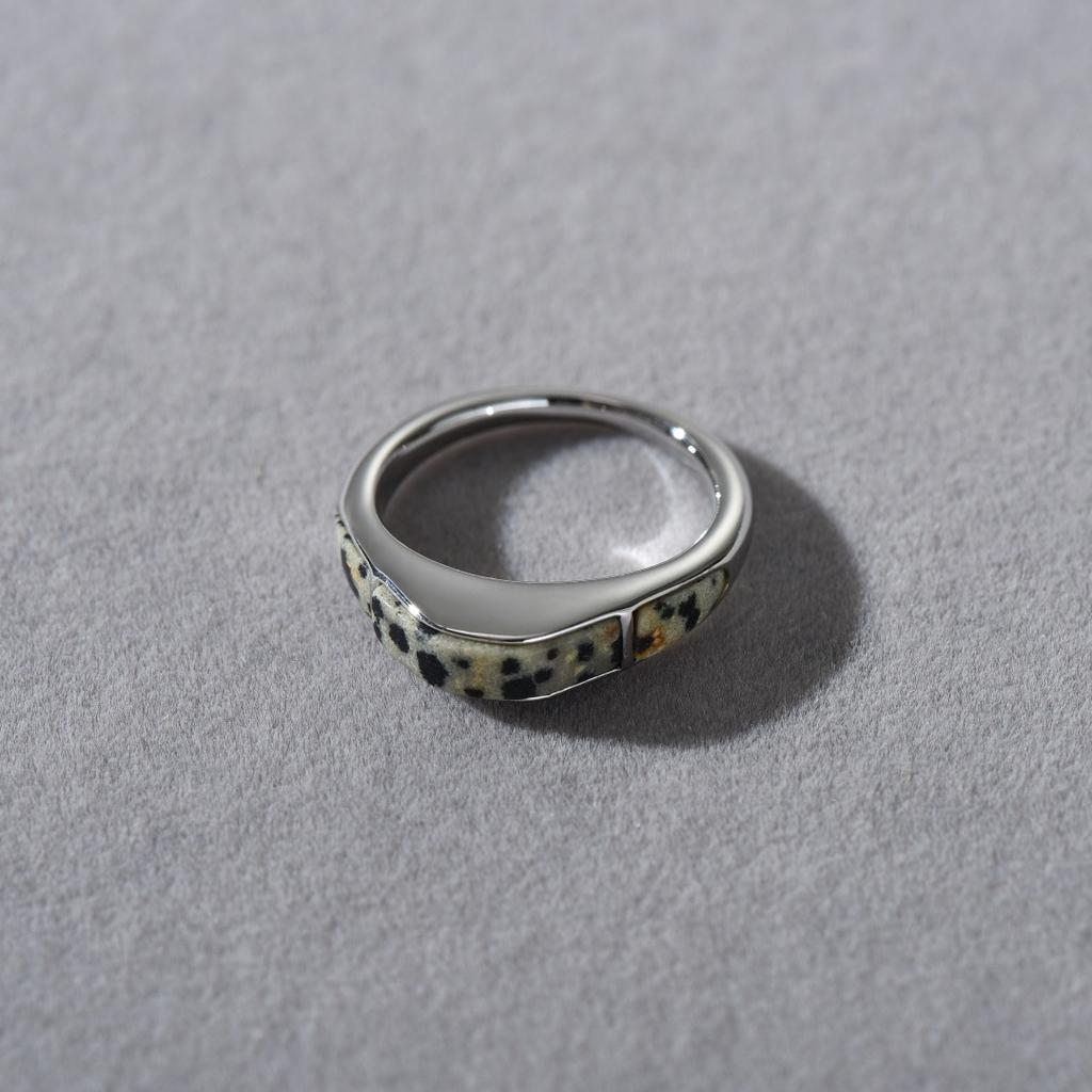 French Copper-Plated 18K Real Gold Inlaid Tiger'S Eye Stone Spotted Stone Ring, Elegant Temperament Simple Niche Ring