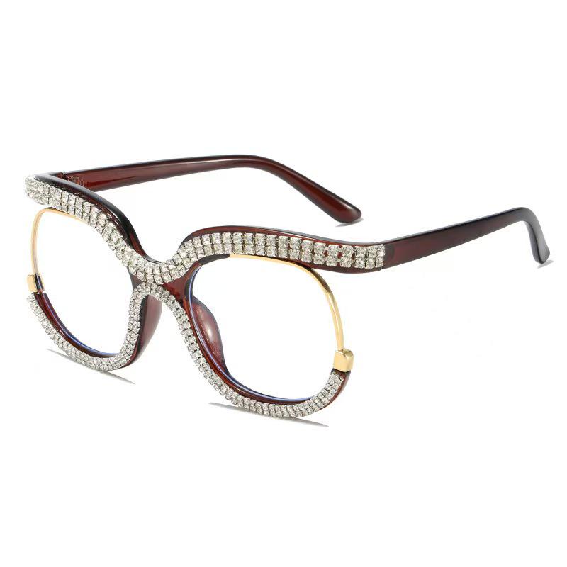 European & American Anti-blue Light Women's Glasses with Clear Lenses and Rhinestone-Inlaid Frame