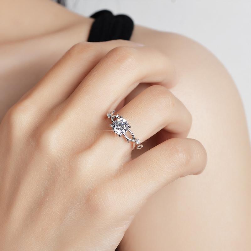 Smyoue 1CT 6.5MM D Color Moissanite Rings for Women Sparkling Wedding Lab Diamond Band S925 Silver Birthday Gift GRA