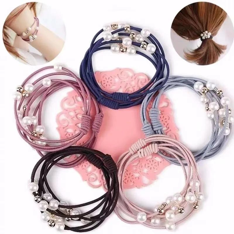 Simulated Pearl Scrunchies Hair Accessories For Women Fashion Multilayer Elastic Rubber Bands Girls Ponytail Holder Tiara