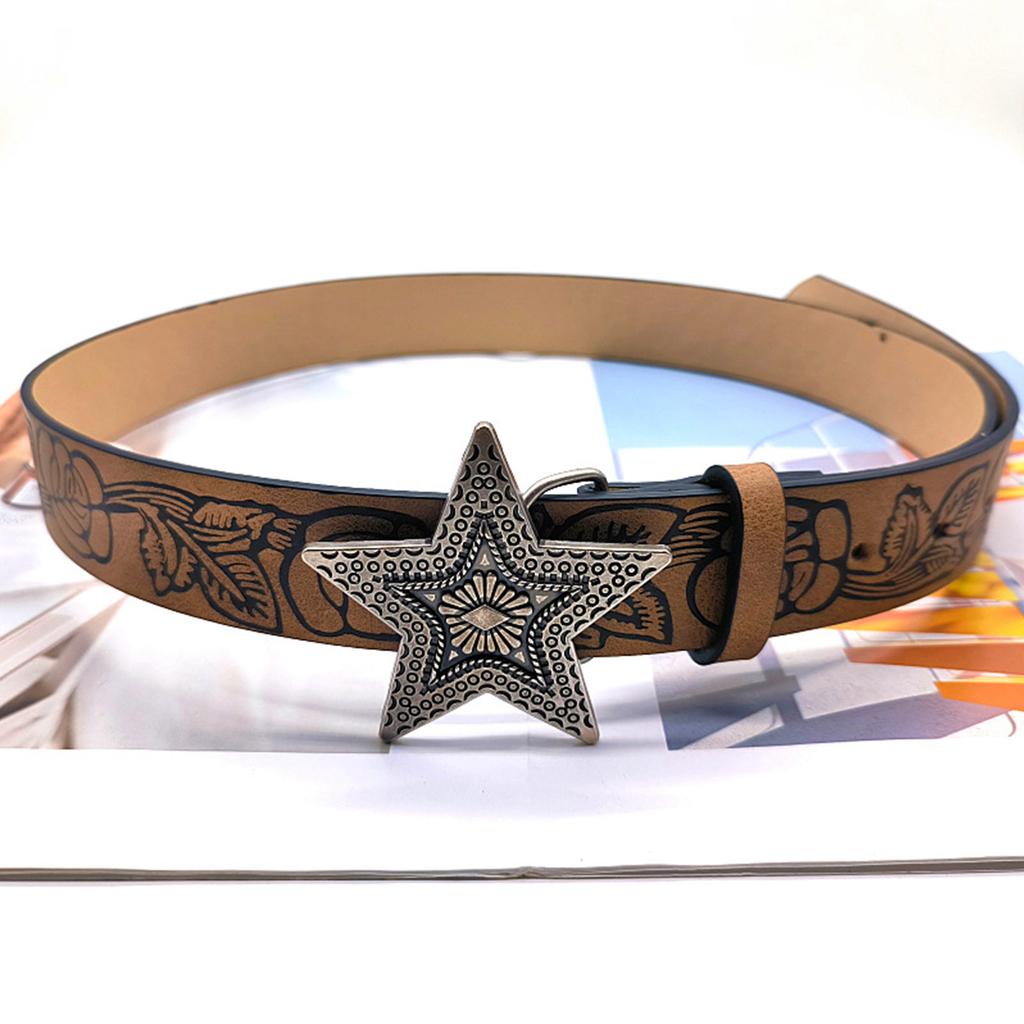 Creative PU Leather Waist Belt Adjustable Length Star Buckle Belt Girl Women Decorative Waist Belt for Coat Skirts Jeans