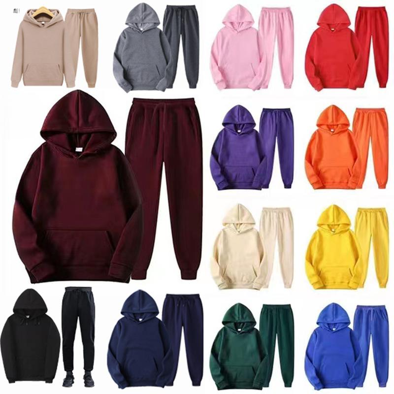 Unisex Herbst Plus Samt Fleece Trainingsanzug Hoodies Lässig Einfarbig Dicker Pullover und Lange Hose 2-teiliges Set Männer Frauen Jogger Sportanzug