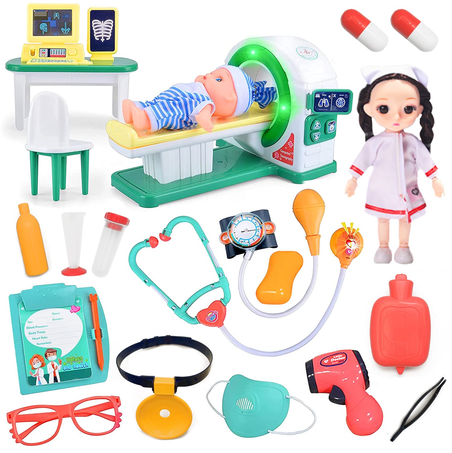 

CORPER TOYS Игрушка-доктор Игрушка-доктор Тест КТ Устройство КТ Стетоскоп Термометр Аппарат для измерения кровяного давления Инструменты для внутривенной диагностики Игрушка-медсестра