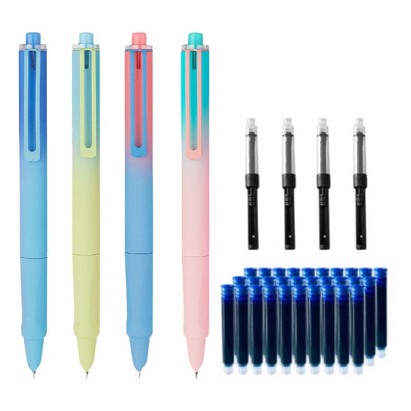 Refillable Ergonomic Fountain Pen for Students - Transparent Colored Plastic Design