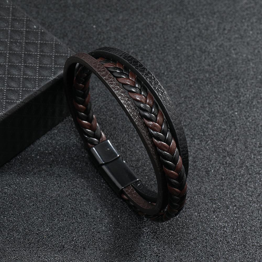 Trendy Men Leather Bracelet Handmade Braided Male Charm Braclet Black Micro Magentic Braslet Punk Jewelry Boyfriend Gift Pulsera