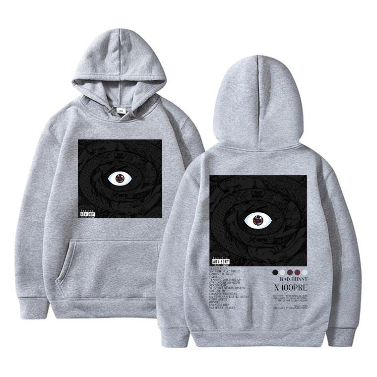 Rapper Bad Bunny X 100PRE Music Album Double Sided Print Hoodie Men Women Hip Hop Oversized Hoody Sweatshirts Vintage Streetwear