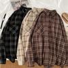 Retro rutig långärmad skjorta för kvinnor - Lös passform, Större storlekar, Koreansk stil Vårjacka