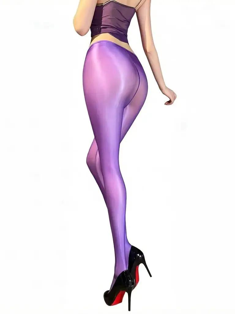Pantaloni a Tubo Sexy da Cameriera Donna Trasparenti Sottili Lucidi Effetto Olio Leggings Modellanti Elastici per Fianchi e Gambe Taglie Forti