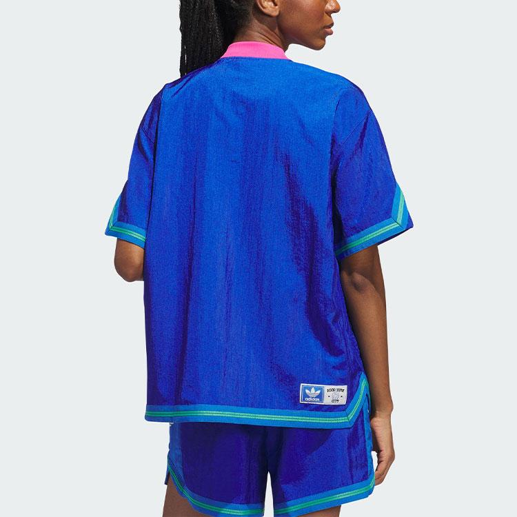 Adidas Originals Hoop York City Warm-Up Top With Printed Letter Logo And Baseball Collar Unisex Tops Blue IT9956