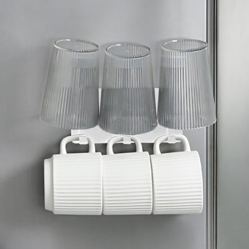 IDEA PLAZA Magnetic Glass & Mug Holder, Cup Stand, Bottle Drainer, Cup Holder, Floating Storage, Kitchen Storage, Next to Refrigerator, Easy Installat