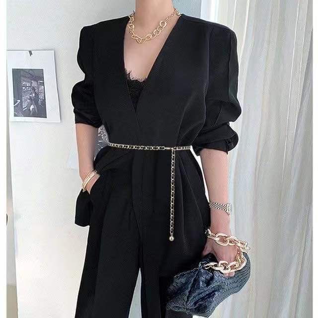Metal Chain Waist Chain for Women In Summer with Denim Elegant Dress Decoration Accessories Knitted Leather Small Fragrance Belt
