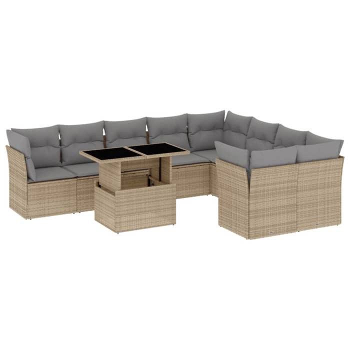 VidaXL Garden Lounge Set with Cushions 10 Pcs Beige Braided Resin 3266839