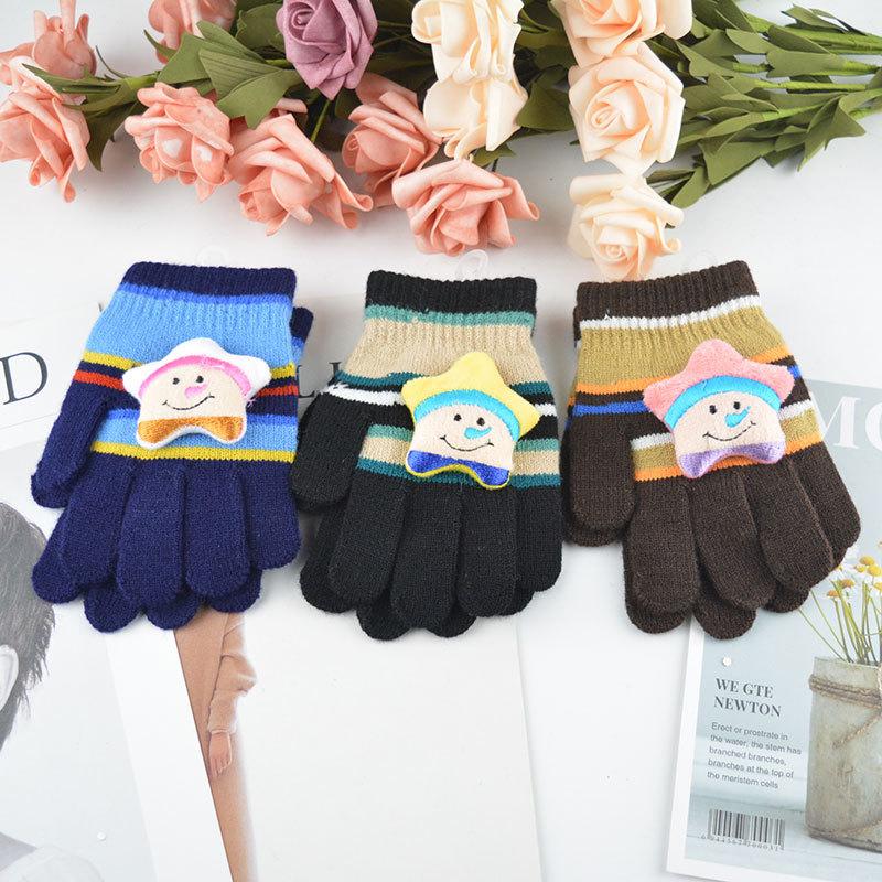 

Новые детские мультяшные перчатки с пятиконечной звездой, зимние теплые студенческие перчатки с полным пальцем, вязаные