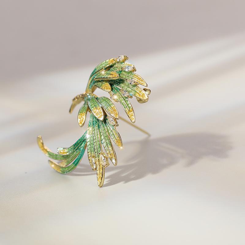 New Elegant Zircon Phoenix Brooch with Enamel Gradient for Suits
