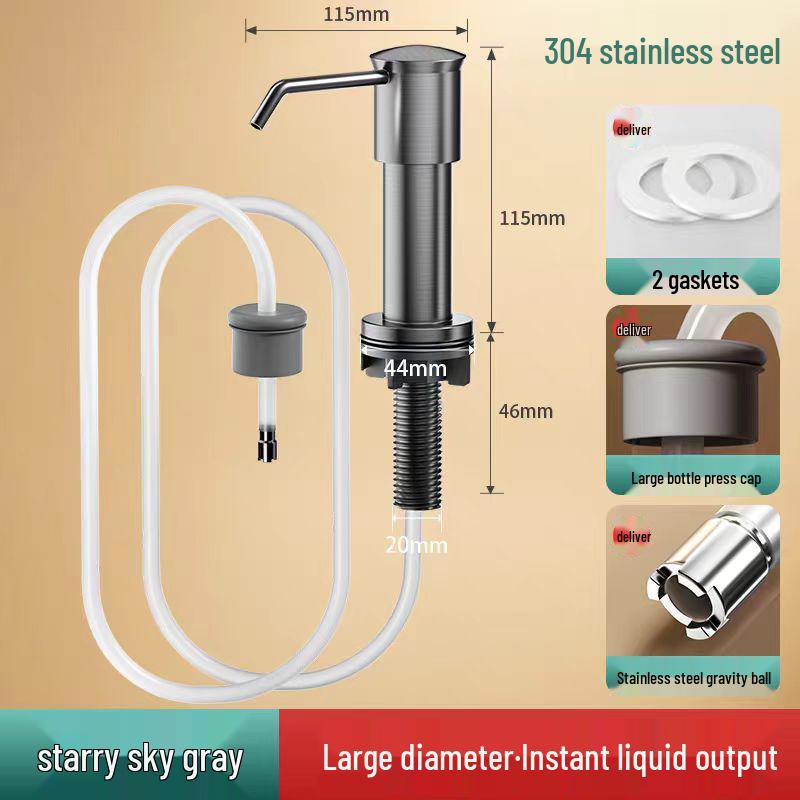 304 Stainless Steel Soap Dispenser with Press Pump for Dishwashing and Vegetable Washing Basin