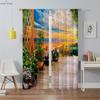 Floral Landscape Oil Painting Printed Curtains Machine Washable Rod Pocket Bedroom Living Room Kitchen Decorative Curtains 2PCS