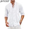 Cotton-Linen Blend Shirt with Stand Collar Men's Casual Button-Down Summer Beach Holiday Fashion Shirt