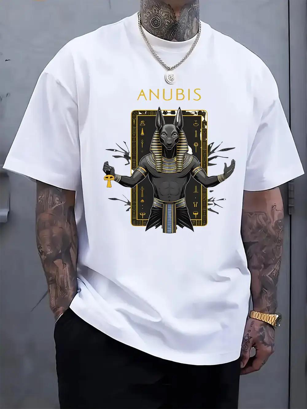 

Anubis Egyptian God Graphic T-shirt - Casual Crew Neck Short Sleeve Tee XXXXL