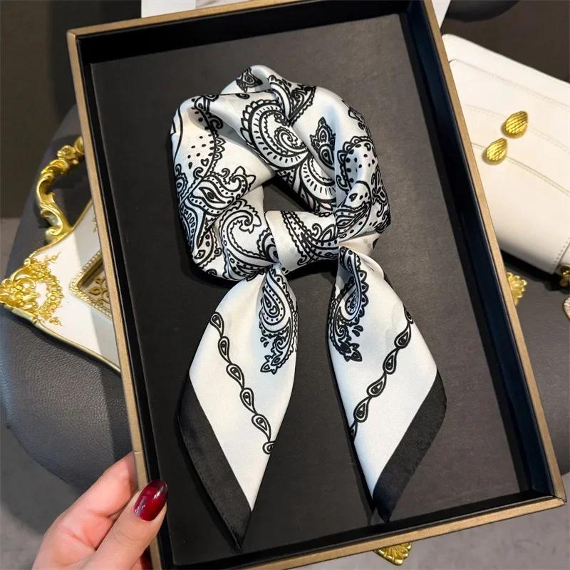 70cm Design Hair Bands Square Scarves Fashion Print Satin Silk Scarf for Women Neckerchief Wrist Wraps Lady Ribbon Shawl Foulard
